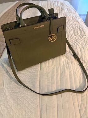 Michael Kors Olive Green Structured Satchel with Shoulder Strap